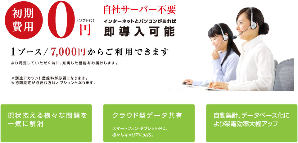 初期費用0円・1ブース/7,000円からご利用できます